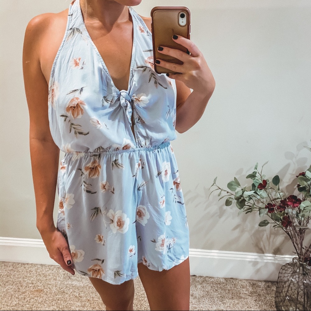 Tie Front Halter Open Back Romper